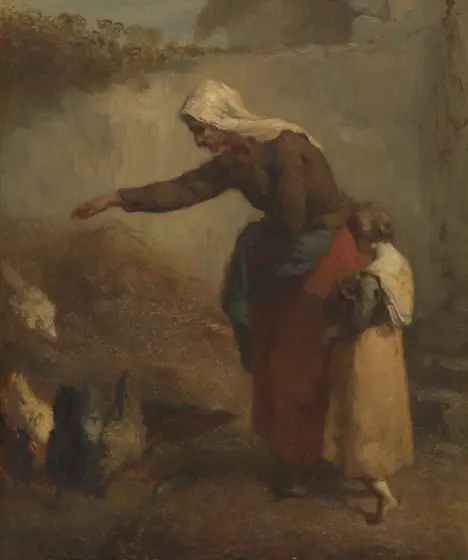 Woman Feeding Chickens, Jean-François Millet, 1846-48, oil on canvas