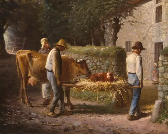 Peasants Bringing Home a Calf Born in the Fields, Jean-François Millet, 1864, oil on canvas
