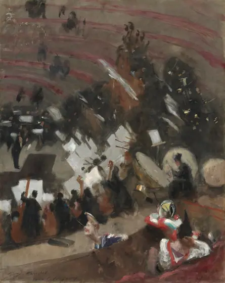 Rehearsal of the Pasdeloup Orchestra at the Cirque d'Hiver, John Singer Sargent, c. 1879, oil on canvas