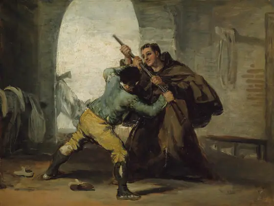 Friar Pedro Wrests the Gun from El Maragato, Francisco de Goya, c. 1806, oil on panel