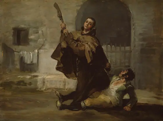 Friar Pedro Clubs El Maragato with the Butt of the Gun, Francisco de Goya, c. 1806, oil on panel