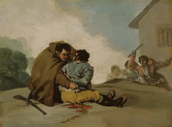 Friar Pedro Binds El Maragato with a Rope, Francisco de Goya, c. 1806, oil on panel