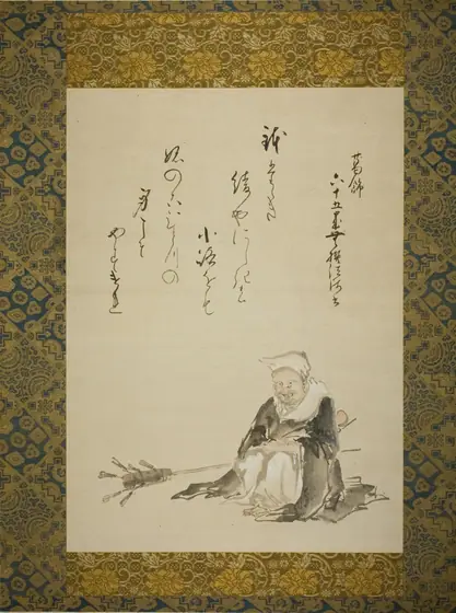 Monk Selling Ceremonial Tea Whisks, Katsushika Hokusai, c. 1802, ink and light color on paper