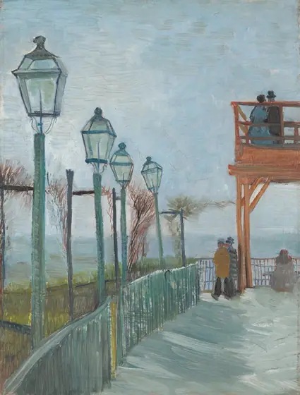 Terrace and Observation Deck at the Moulin de Blute-Fin, Montmartre, Vincent van Gogh, Early 1887, oil on canvas, mounted on pressboard