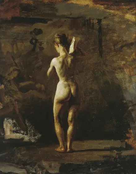 Study for "William Rush Carving His Allegorical Figure of the Schuylkill River", Thomas Eakins, 1876–77, oil on canvas mounted on board