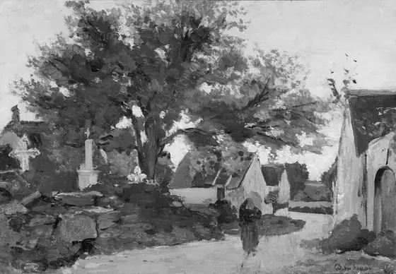 Village in Brittany, Charles-François Daubigny, 1844, oil on paper, mounted on canvas