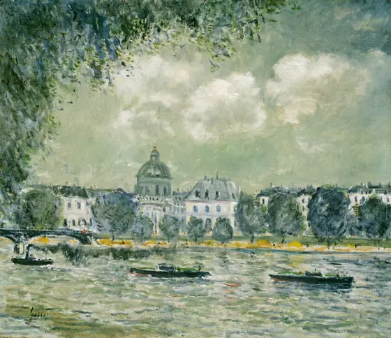 Landscape along the Seine with the Institut de France and the Pont des Arts, Alfred Sisley, c. 1875, oil on canvas