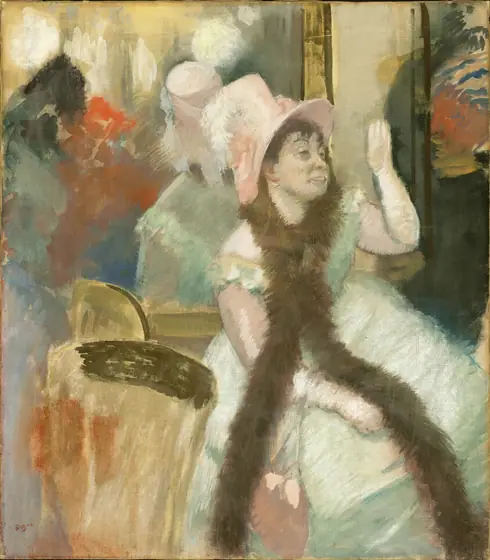Portrait after a Costume Ball (Portrait of Madame Dietz-Monnin), Edgar Degas, 1879, distemper, metallic paint, and pastel, on canvas