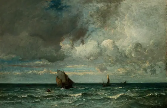 Barks Fleeing Before the Storm, Jules Dupré, 1870–75, oil on canvas