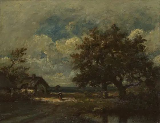 The Cottage by the Roadside, Stormy Sky, Jules Dupré, c. 1860, oil on canvas