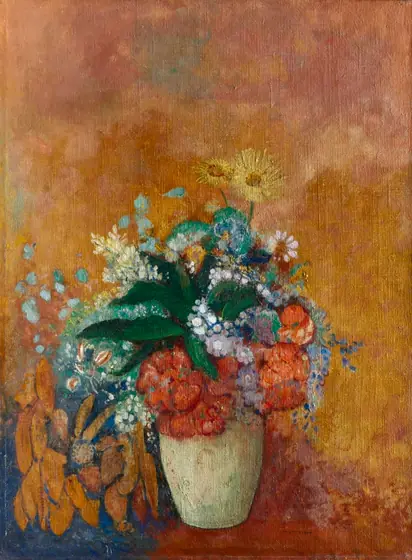 Vase of Flowers, Odilon Redon, c. 1905, oil on fabric