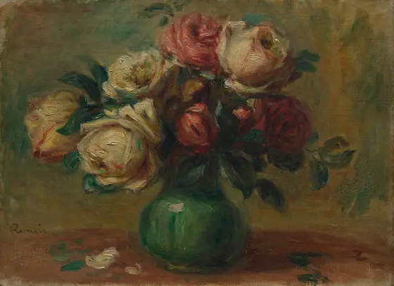 Roses in a Vase, Pierre-Auguste Renoir, c. 1890, oil on fabric