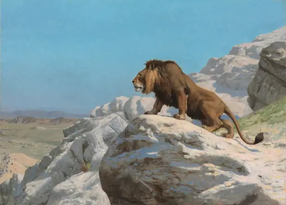 Lion on the Watch, Jean-Léon Gérôme, c. 1885, oil on wood panel