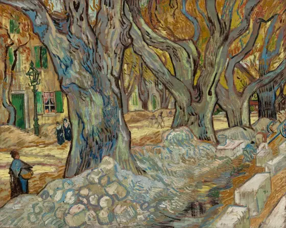 The Large Plane Trees (Road Menders at Saint-Rémy), Vincent van Gogh, 1889, oil on fabric