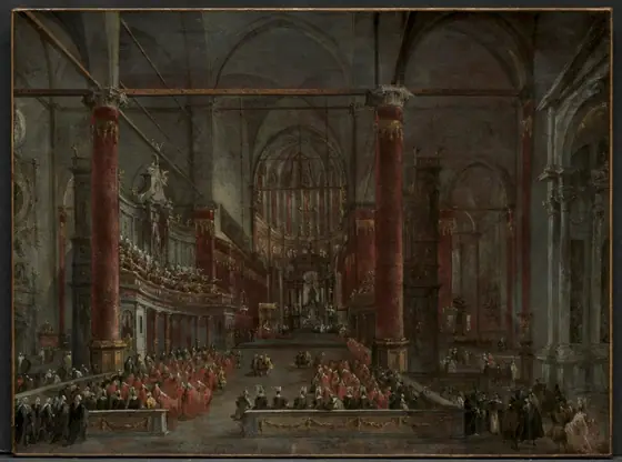 Pontifical Ceremony in Saints Giovanni e Paolo, Venice, 1782, Francesco Guardi, c. 1783, oil on canvas