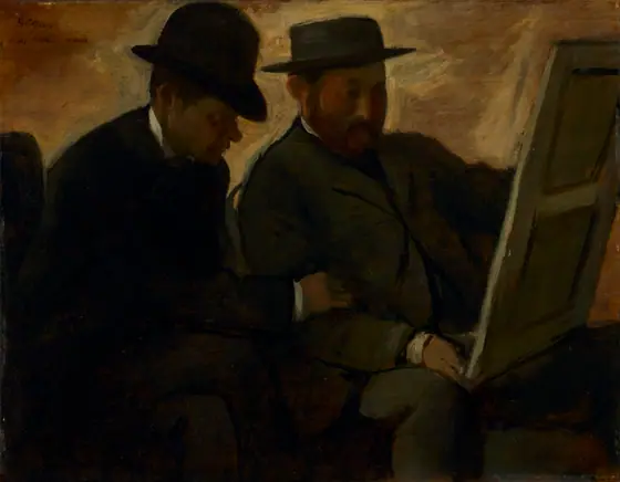 Paul Lafond and Alphonse Cherfils Examining a Painting, Edgar Degas, c. 1878–80, oil on wood panel