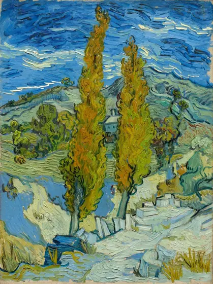 Two Poplars in the Alpilles near Saint-Rémy, Vincent van Gogh, 1889, oil on fabric