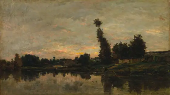 Sunset on the River Oise, Charles-François Daubigny, 1866, oil on wood panel