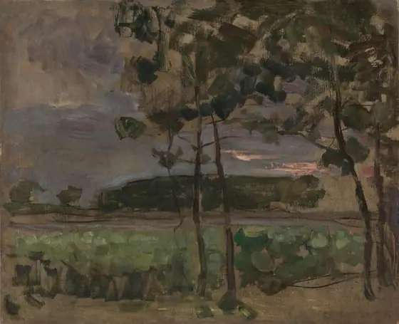 Field with Young Trees in the Foreground, Piet Mondrian, c. 1907, oil on paper laid on board