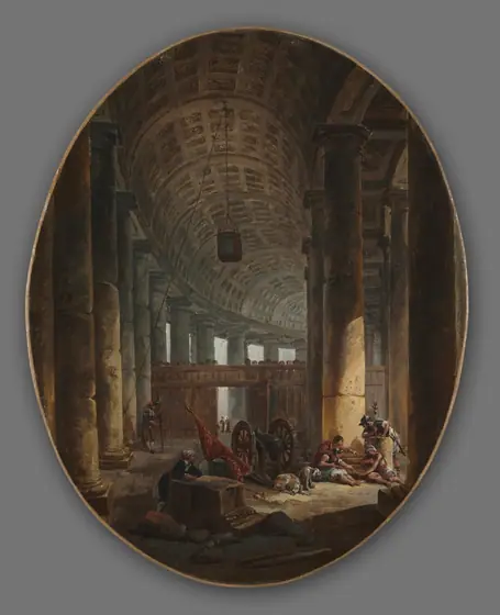 The Colonnade of Saint Peter's, Rome, during the Conclave, Hubert Robert, c.1769, oil on canvas