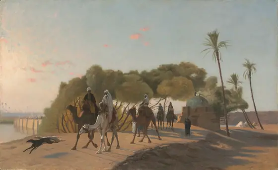 Leaving the Oasis, Jean-Léon Gérôme, 1880s, oil on wood panel