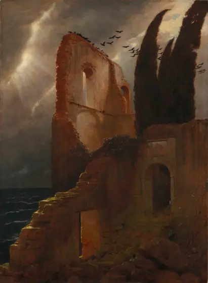 Ruin by the Sea, Arnold Böcklin, 1881, oil on fabric