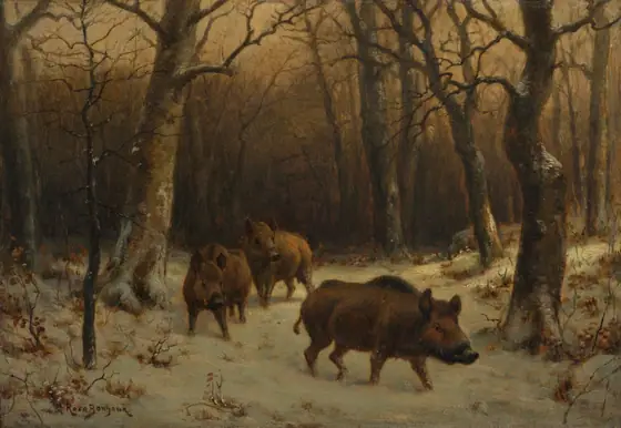 Wild Boars in the Snow, Rosa Bonheur, c. 1872–77, oil on wood panel