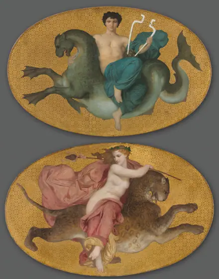 Arion on a Sea Horse and Bacchante on a Panther (pair), William-Adolphe Bouguereau, 1855, oil on fabric