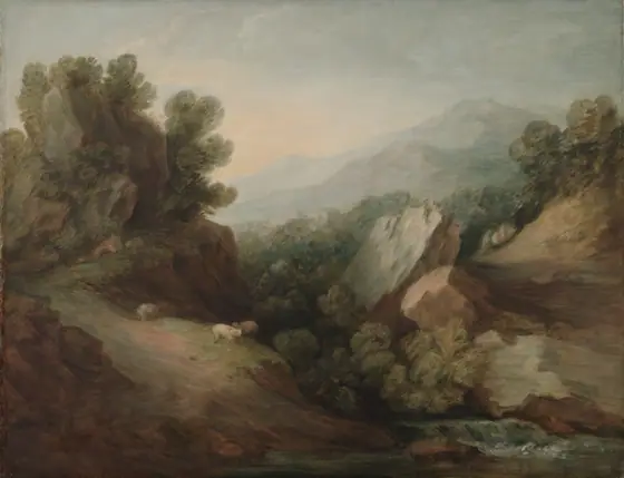 Rocky, Wooded Landscape with a Dell and Weir, Thomas Gainsborough, c. 1782–1783, oil on canvas