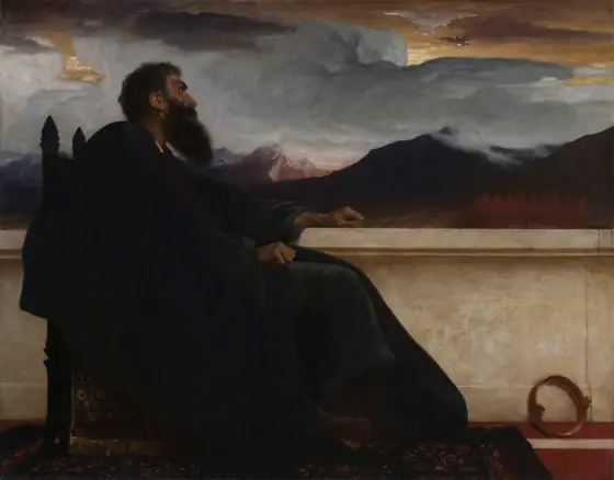 David: "Oh, that I had wings like a Dove! For then would I fly away, and be at rest." Psalm 55:6, Frederic Leighton, 1865, oil on fabric