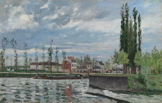The Lock at Pontoise, Camille Pissarro, 1872, oil on fabric