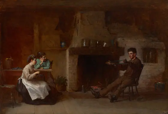 Winding Yarn (Interior of a Nantucket Kitchen), Eastman Johnson, 1872, oil on board