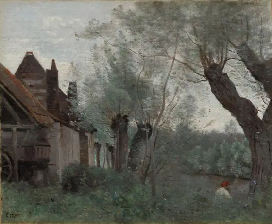 Willows and Farmhouse at Sainte-Catherine-lès-Arras, Camille Corot, 1871, oil on fabric