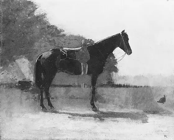 Saddle Horse in Farm Yard, Winslow Homer, ca. 1870–75, oil on wood