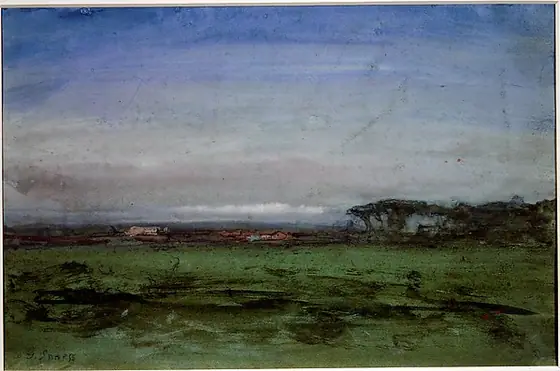 Across the Campagna, George Inness, 1872, watercolor, gouache, and graphite on off-white wove paper