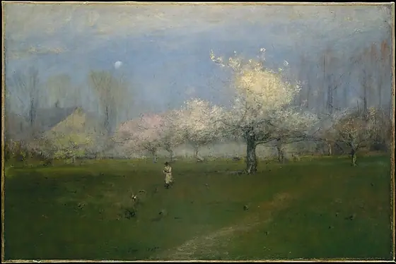Spring Blossoms, Montclair, New Jersey, George Inness, ca. 1891, oil and crayon or charcoal on canvas