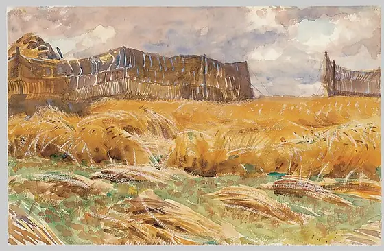 Camouflaged Field in France, John Singer Sargent, 1918, watercolor, gouache, graphite, and wax crayon on white wove paper
