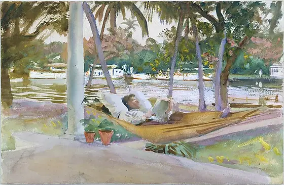 Figure in Hammock, Florida, John Singer Sargent, 1917, watercolor, gouache, and graphite on white wove paper