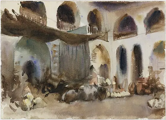 Market Place, John Singer Sargent, 1890s, watercolor, gouache, and graphite on white wove paper