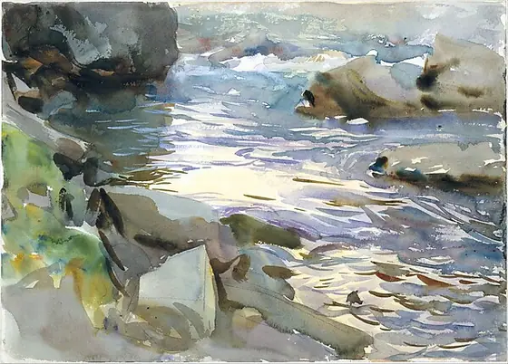 Stream and Rocks, John Singer Sargent, ca. 1901–8, watercolor, gouache, and graphite on white wove paper
