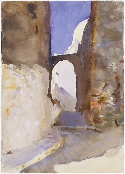 Street, Tangier, John Singer Sargent, 1895, watercolor, gouache, and graphite on off-white wove paper