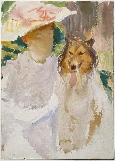 Woman with Collie, John Singer Sargent, after 1890, watercolor, gouache, and graphite on white wove paper