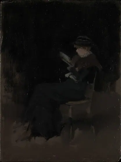 Arrangement in Black: Girl Reading, James McNeill Whistler, ca. 1880–90, oil on wood