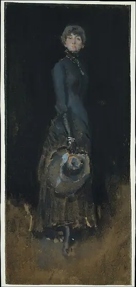 Lady in Gray, James McNeill Whistler, ca. 1883, watercolor and gouache on dark brown wove paper