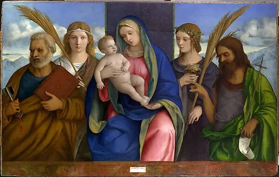 Madonna and Child with Saints, Giovanni Bellini, ca. 1505–10, tempera and oil on wood