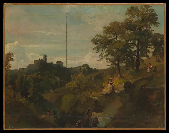 Roman Landscape, Arnold Böcklin, ca. 1850–52, oil on canvas, several pieces joined