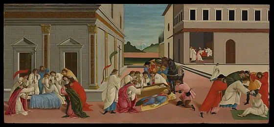 Three Miracles of Saint Zenobius, Sandro Botticelli, ca. 1500, tempera on wood