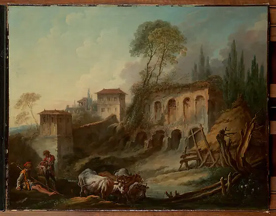 Imaginary Landscape with the Palatine Hill from Campo Vaccino, François Boucher, early 1730s, oil on canvas