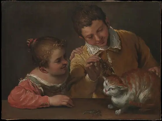 Two Children Teasing a Cat, Annibale Carracci, 1588, oil on canvas