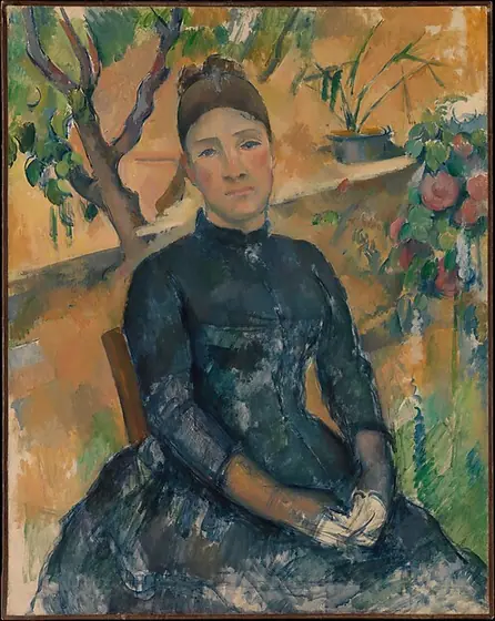 Madame Cézanne (Hortense Fiquet, 1850–1922) in the Conservatory, Paul Cézanne, 1891, oil on canvas